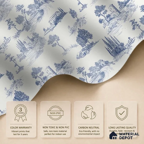 Chic Toile Design 10 Meter x 19.68 Inches Soft Feel Wallpaper - 54 Sq. Ft. | Minimum 15% wastage during installation
