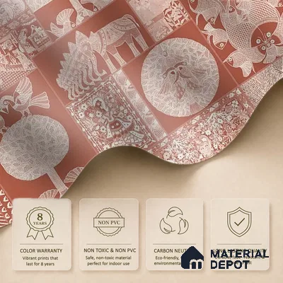 Geet Madhubani Handmade Wallpaper, Terracotta Red (Customised Wallpaper)