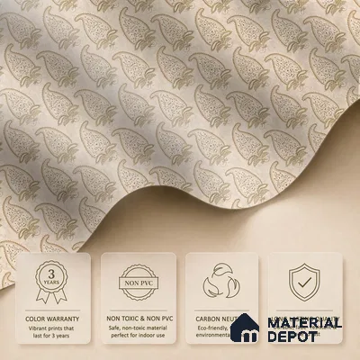 Indian Paisley Design , Cream 10 Meter x 19.68 inches Soft Feel Wallpaper - 54 Sq. Ft. | Minimum 15% wastage during installation