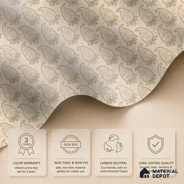 Indian Paisley Design , Cream 10 Meter x 19.68 inches Soft Feel Wallpaper - 54 Sq. Ft. | Minimum 15% wastage during installation