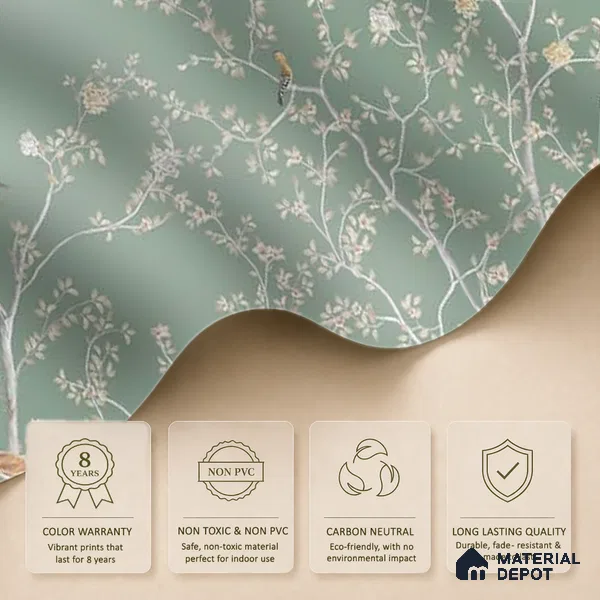 Verde Elegance, Handmade Chinoiserie (Customised Wallpaper)