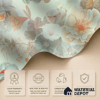 Prasoon, Colorful Floral Pattern , 10 Meter x 19.68 inches Green Canvas Wallpaper - 54 Sq. Ft. | Minimum 15% wastage during installation