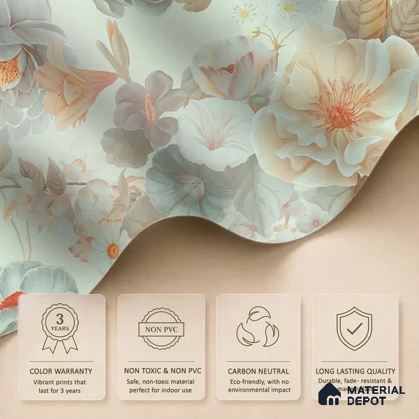 Prasoon, Colorful Floral Pattern , 10 Meter x 19.68 inches Green Canvas Wallpaper - 54 Sq. Ft. | Minimum 15% wastage during installation