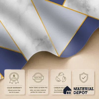 Golden Stripes With Marble Design Room Customised Blue Canvas (Customised Wallpaper)
