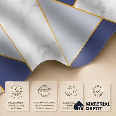 Golden Stripes With Marble Design Room Customised Blue Soft Feel (Customised Wallpaper)