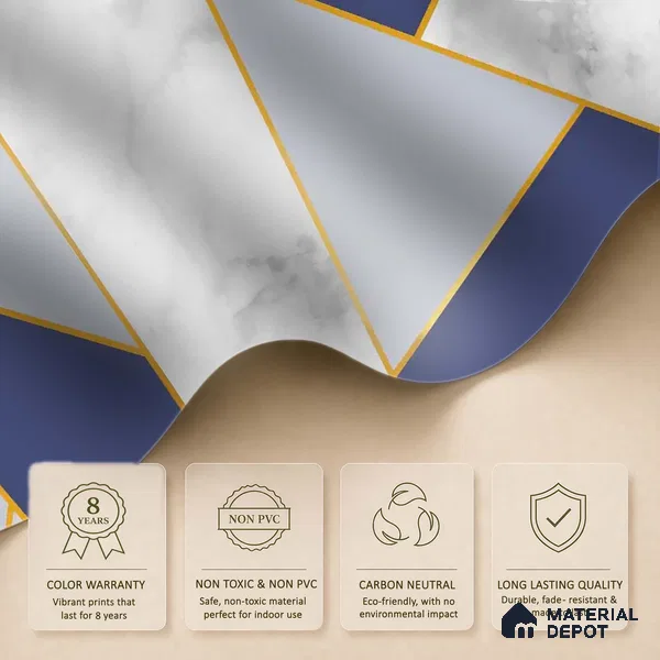 Golden Stripes With Marble Design Room Customised Blue Soft Feel (Customised Wallpaper)