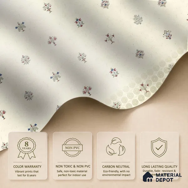 WP 03672 | Yellow Indian Motif for Rooms | Off-White & Grey Ditsy Sprig Floral Look Wallpaper Soft Feel (Customised Size)
