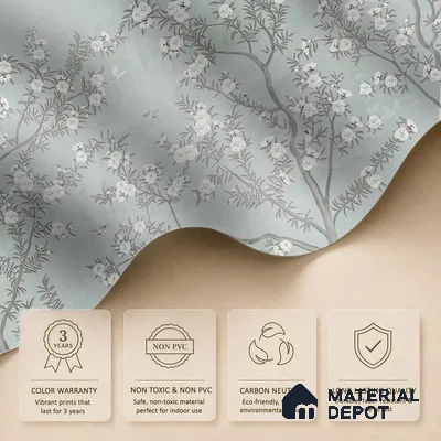 Chinoiserie Pattern for Walls, Light Green Canvas (Customised Wallpaper)