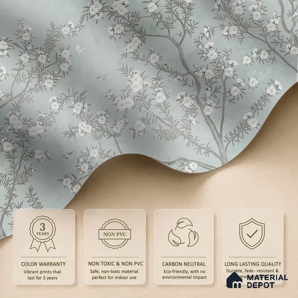 Chinoiserie Pattern for Walls, Light Green Canvas (Customised Wallpaper)
