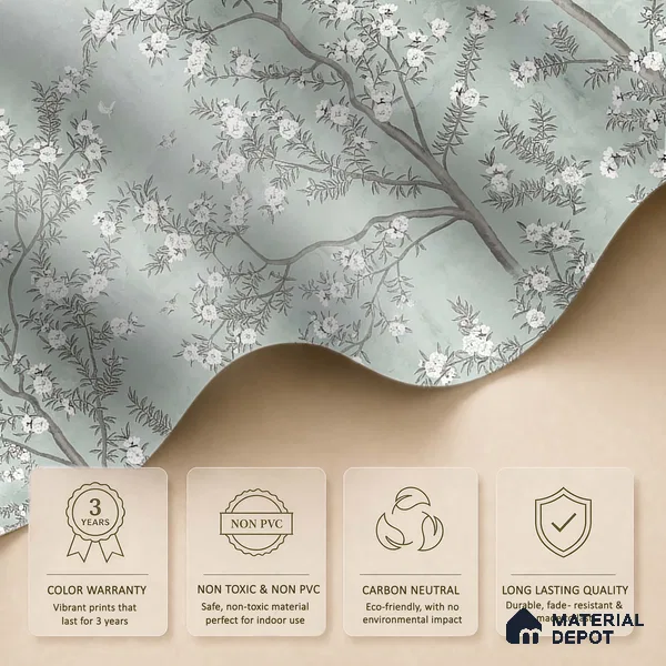 Chinoiserie Pattern for Walls, Light Green Soft Feel (Customised Wallpaper)