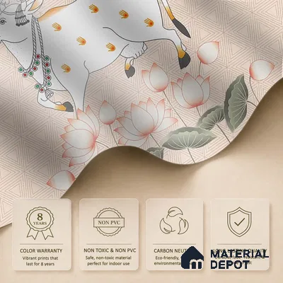 Cow and Lotuses, Pichwai Cream Color Canvas (Customised Wallpaper)