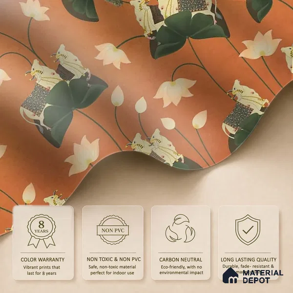 Pichwai Floral Cow Painting Inspired Rust Orange for Walls Handmade (Customised Wallpaper)