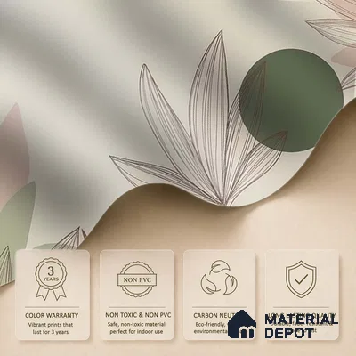 Green and Beige Leaves Line Art Customized Floral Wallpaper - Canvas