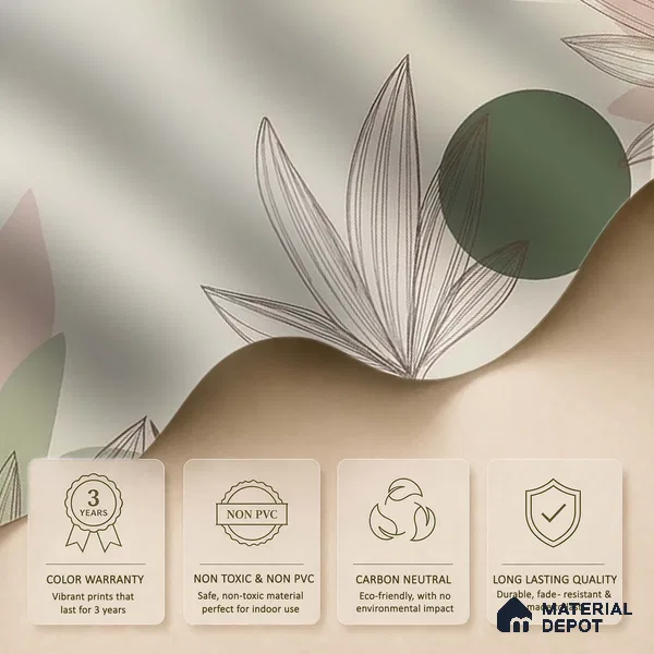 Green and Beige Leaves Line Art Customized Floral Wallpaper - Canvas
