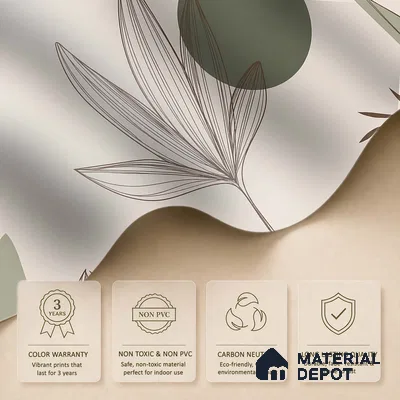 Beautiful Floral & Leaves Design, Customised Green & Beige Soft Feel (Customised Wallpaper)
