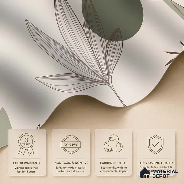 Beautiful Floral & Leaves Design, Customised Green & Beige Soft Feel (Customised Wallpaper)