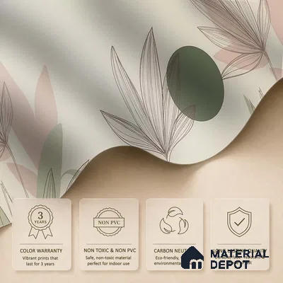 Green and Beige Leaves Line Art Customized Floral Wallpaper - Handmade
