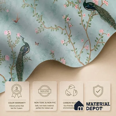 Bagiya, Peacock Handmade Chinoiserie Wallpaper in Indian Style (Customised Size Wallpaper)