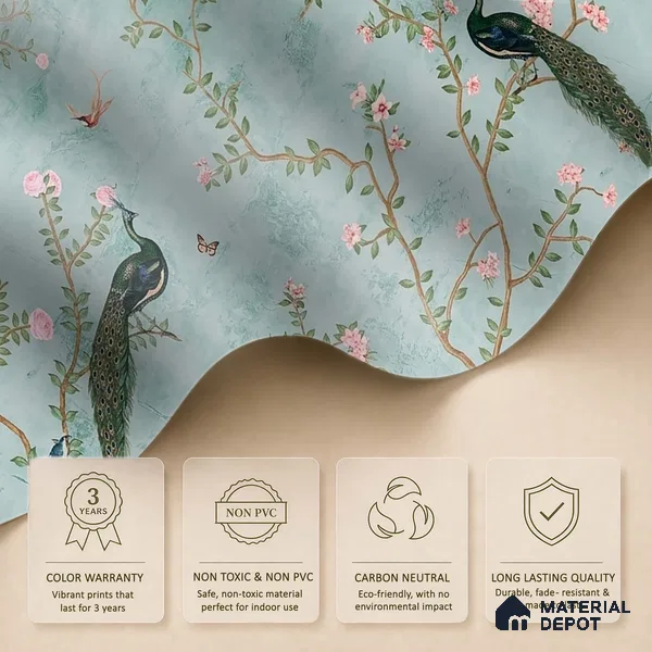 Bagiya, Peacock Handmade Chinoiserie Wallpaper in Indian Style (Customised Size Wallpaper)