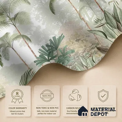 Kaira, Nature Theme Tropical Handmade Wallpaper for Rooms, Green (Customised Size)