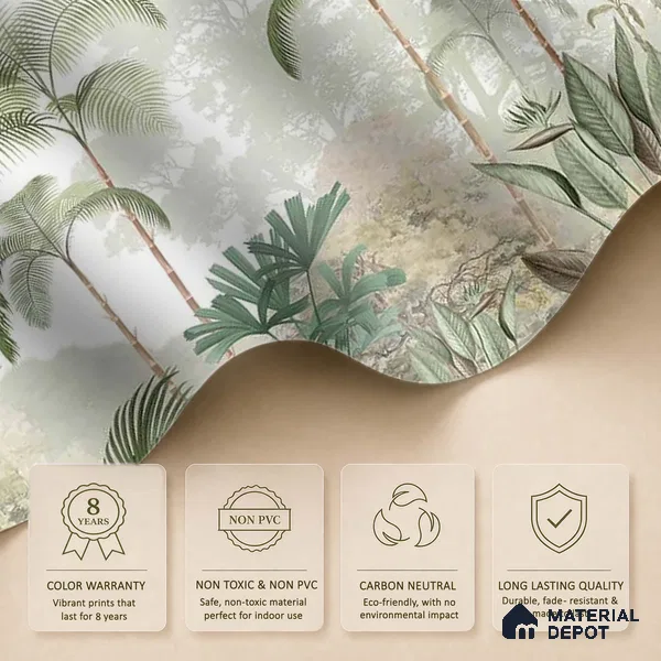 Kaira, Nature Theme Tropical Handmade Wallpaper for Rooms, Green (Customised Size)