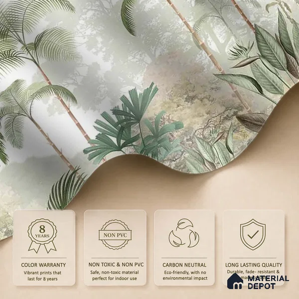 Kaira, Nature Theme Tropical Canvas Wallpaper for Rooms, Green (Customised Size)