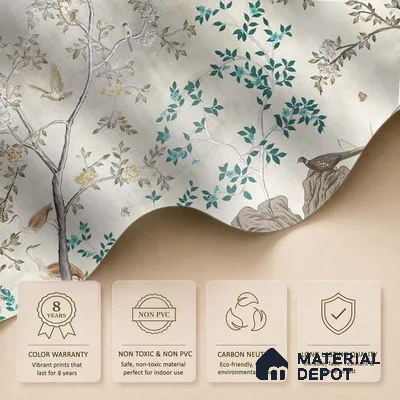 Grandeur in Silver Chinoiserie Sandstone Wallpaper for Wall, Customised