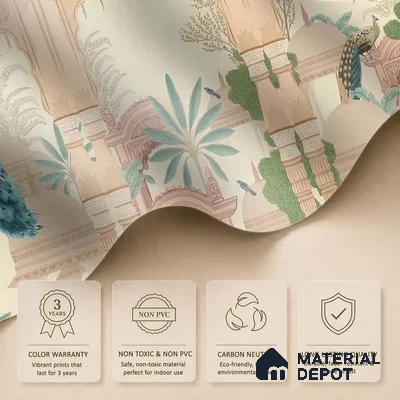 Aangan Indian Theme Canvas Wallpaper with Peacocks (Customised Wallpaper)