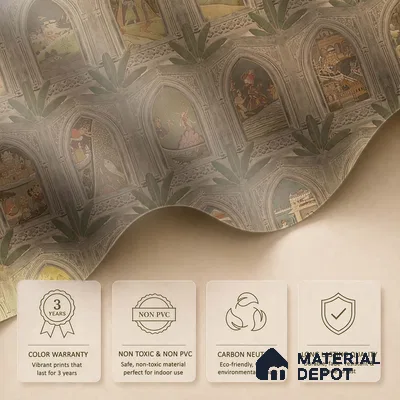 WP 03912 B | Ramayan- Luxury | Warm Beige Palace Arch Gallery Traditional Look Wallpaper Handmade (Customised Size)