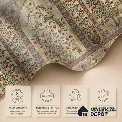 Madhuban Indian Floral Jharoka Canvas Wallpaper in Suneherii Collection Golden (Customized Size Wallpaper)