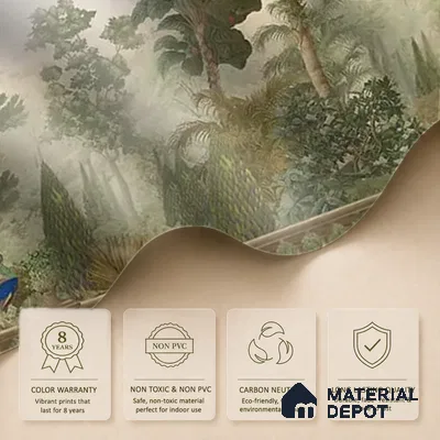 Peacock Garden, Jungle Theme Sandstone Wallpaper for Walls (Customized Size Wallpaper)