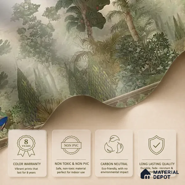 Peacock Garden, Jungle Theme Sandstone Wallpaper for Walls (Customized Size Wallpaper)