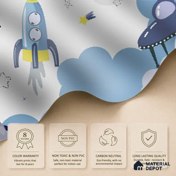 Blue and Grey Space Theme Customized Soft Feel Children Wallpaper