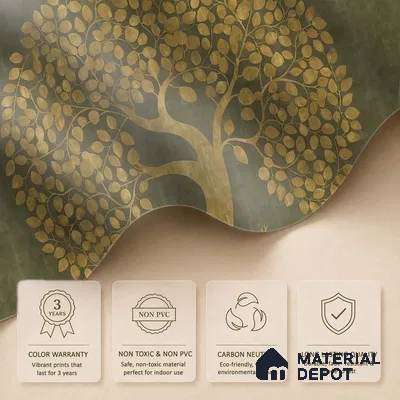 Tree of Life Handmade Wallpaper in Style of Pichwai Art Form Customised for Rooms Green