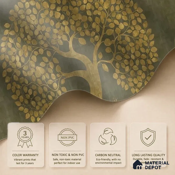 Tree of Life Handmade Wallpaper in Style of Pichwai Art Form Customised for Rooms Green