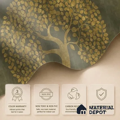 Tree of Life Sandstone Wallpaper in Style of Pichwai Art Form Customised for Rooms Green