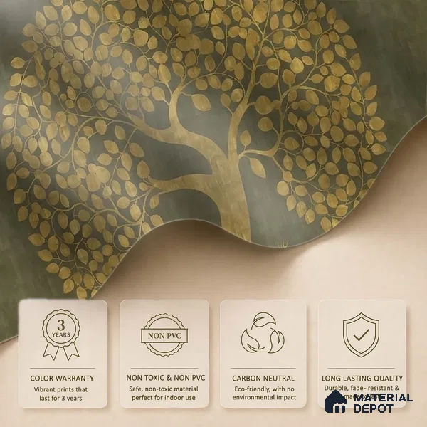 Tree of Life Sandstone Wallpaper in Style of Pichwai Art Form Customised for Rooms Green