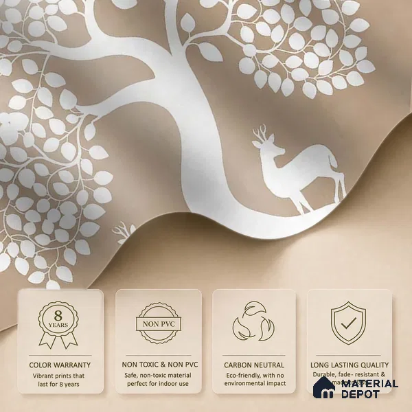 Beige Pichwai Tree of Life Sandstone Wallpaper for Pooja and Living Rooms