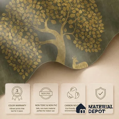 Tree of Life Canvas Wallpaper in Style of Pichwai Art Form Customised for Rooms Green