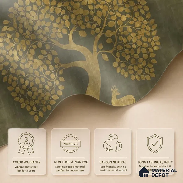 Tree of Life Canvas Wallpaper in Style of Pichwai Art Form Customised for Rooms Green