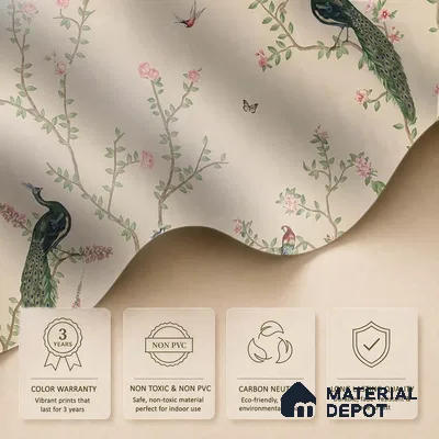 Bagiya, Peacock Chinoiserie in Indian Style, Clay Beige, Customised Handmade Wallpaper