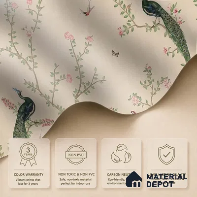 Bagiya, Peacock Chinoiserie in Indian Style, Clay Beige, Customised Sandstone Wallpaper