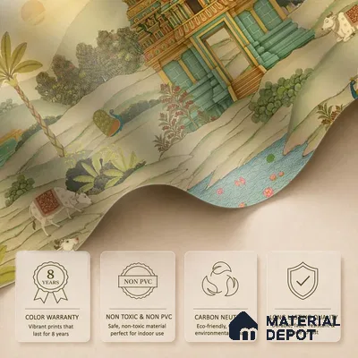 Gopuram Vatika Sandstone Wallpaper in South Indian Style, Customised