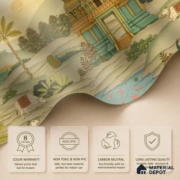 Gopuram Vatika Sandstone Wallpaper in South Indian Style, Customised