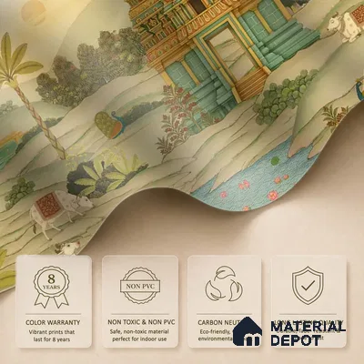 Gopuram Vatika Canvas Wallpaper in South Indian Style, Customised