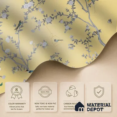 Aura in the Garden, Yellow Chinoiserie Handmade Wallpaper