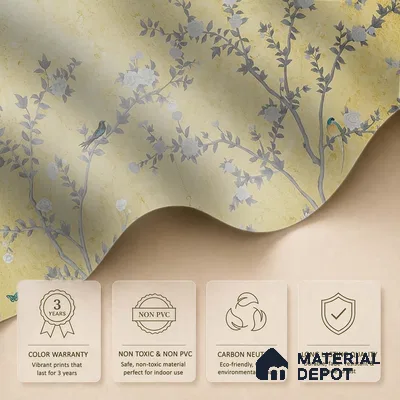 Yellow Aura in the Garden, Luxury Chinoiserie Wallcovering Sukoon Series Canvas Chinoserie Design (Customised Size Wallpaper)