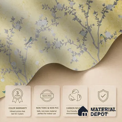 Yellow Aura in the Garden, Luxury Chinoiserie Wallcovering Sukoon Series Handmade Chinoserie Design (Customised Size Wallpaper)