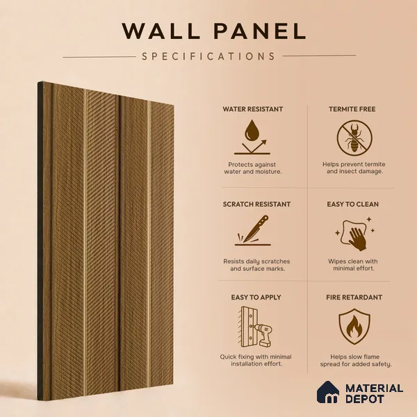 Brown Wooden Louver PN 05270 8 ft x 4.7 inch Charcoal Panel - 12 mm | Suitable for Feature Wall, TV Unit & Living Room | Width is Subjected to 5% Variation