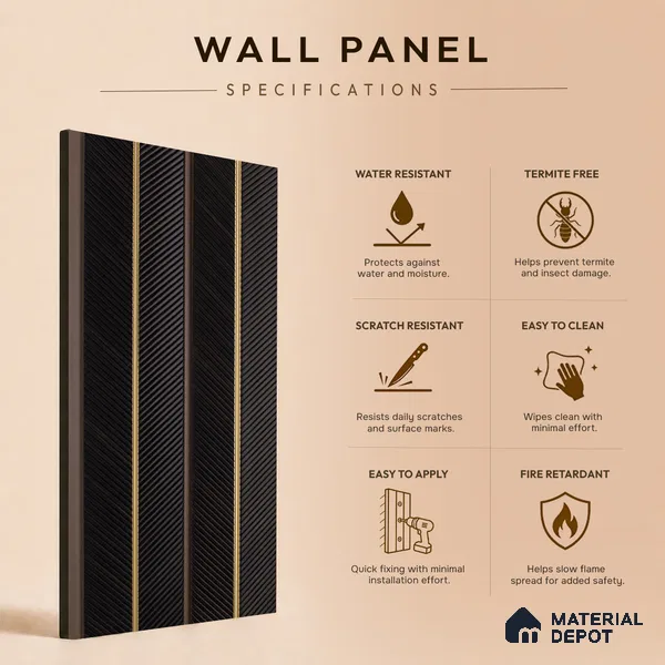 Black Wooden Louver PN 05271 8 ft x 4.7 inch Charcoal Panel - 12 mm | Suitable for Feature Wall, TV Unit & Living Room | Width is Subjected to 5% Variation